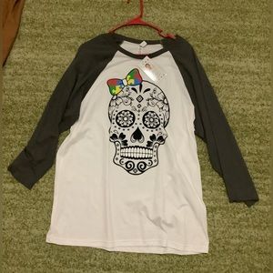 NWT autism skull 3/4 sleeve blouse XL women